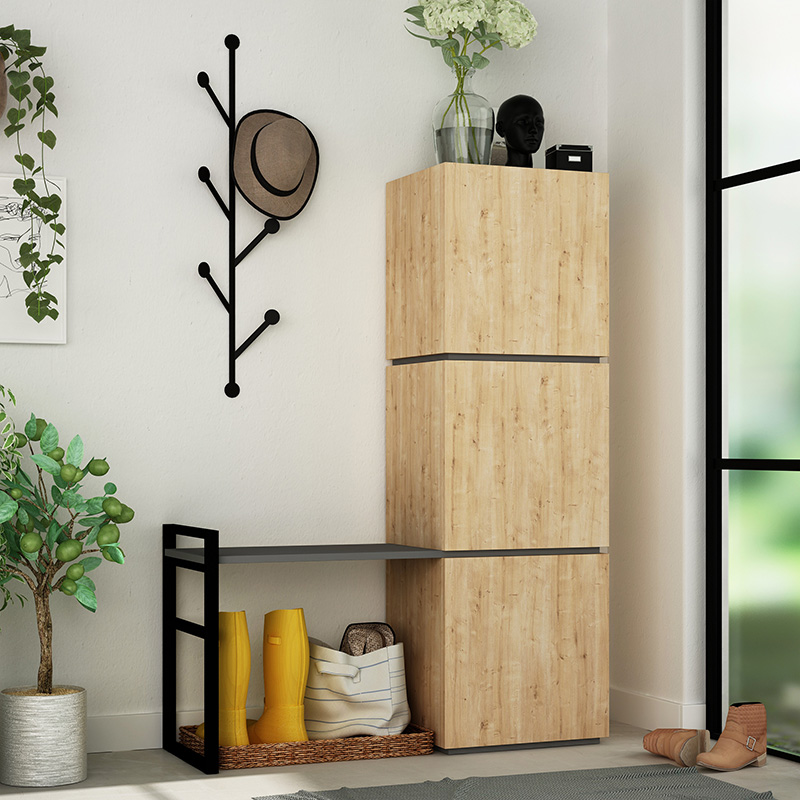 Mello pakoworld Hallway stand in oak - anthracite color 109x39x149cm - Image 3