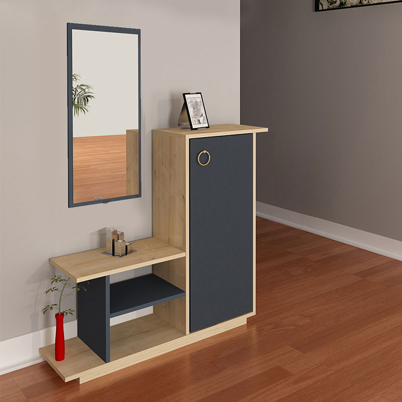 Entrance furniture with mirror Ceel pakoworld in white-walnut color 80x29.5x90cm - Image 3