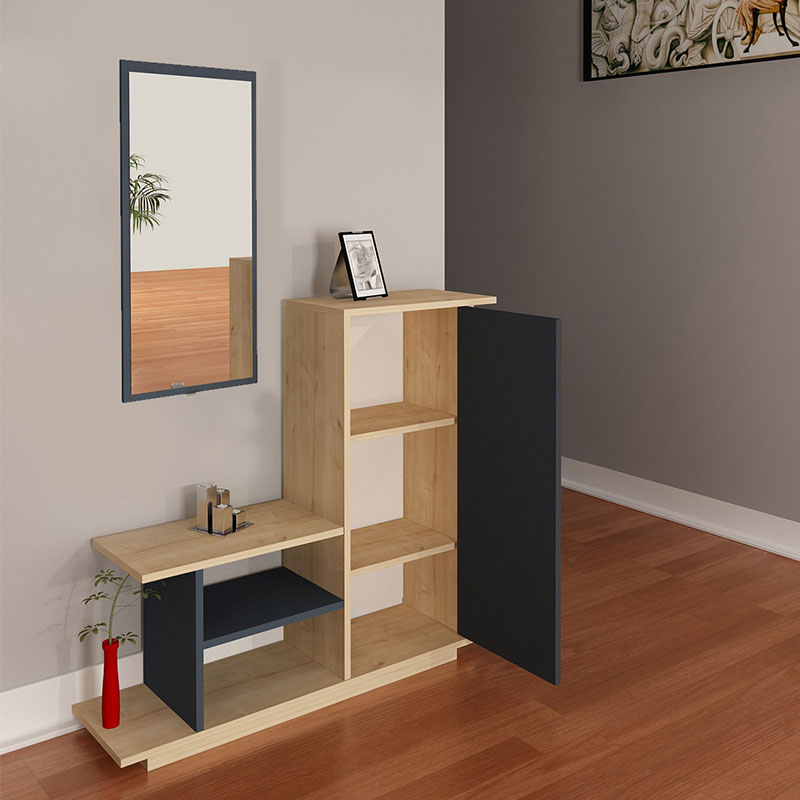 Entrance furniture with mirror Ceel pakoworld in white-walnut color 80x29.5x90cm - Image 6