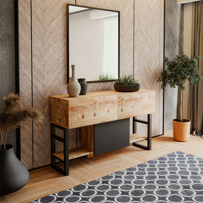 Buffet Jaydon pakoworld melamine natural-black 139x43x83.5cm - Image 4