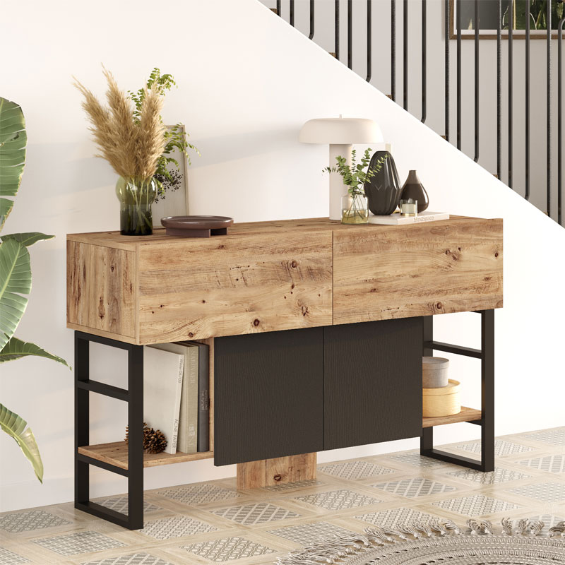 Buffet Jaydon pakoworld melamine natural-black 139x43x83.5cm - Image 2