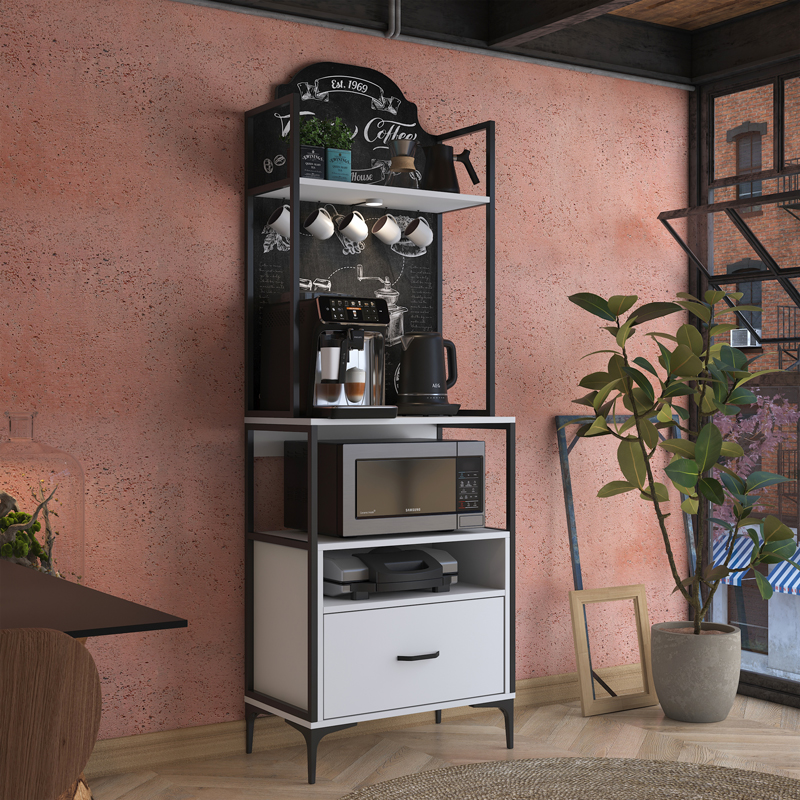 Buffet with shelf Cogan pakoworld white melamine-black metal 70x40x205cm - Image 5