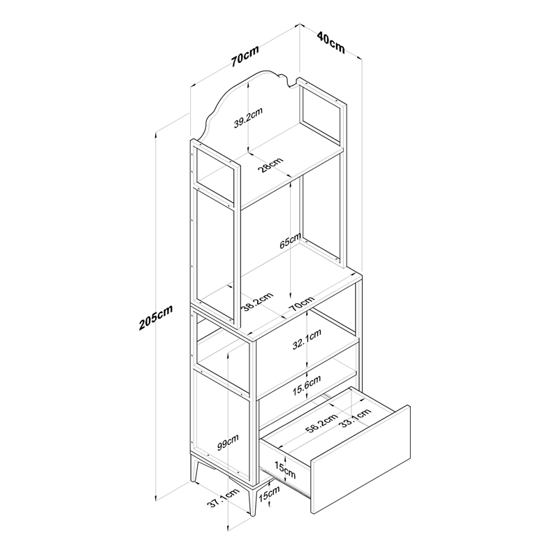 Buffet with shelf Cogan pakoworld white melamine-black metal 70x40x205cm - Image 2