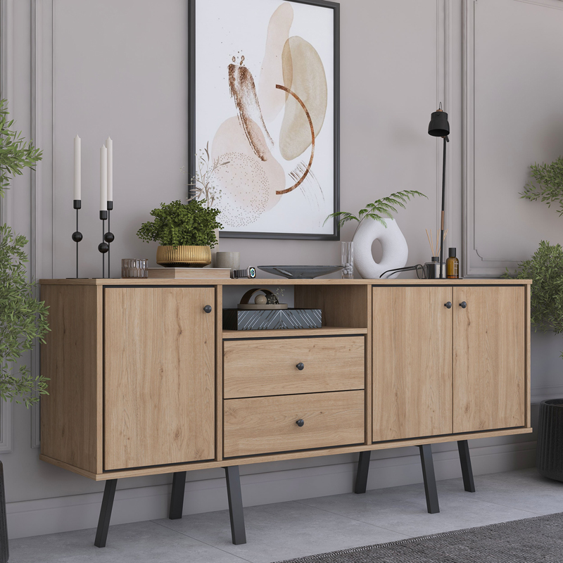 Buffet Derbio pakoworld walnut melamine-dark grey metal leg 180x45x83.6cm - Image 5