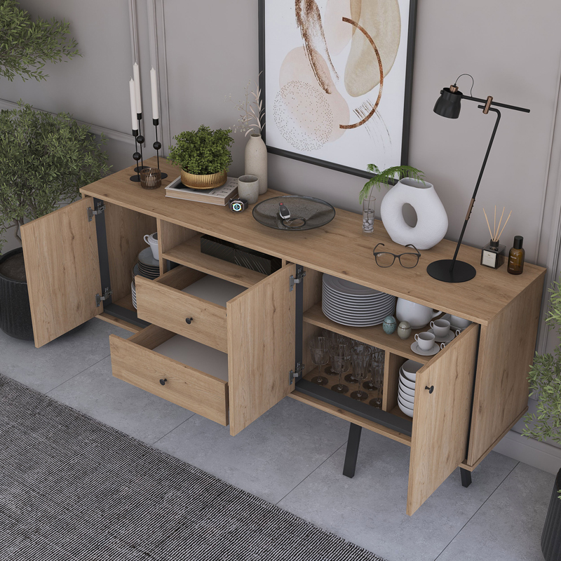 Buffet Derbio pakoworld walnut melamine-dark grey metal leg 180x45x83.6cm - Image 4