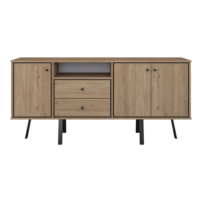 Buffet Derbio pakoworld walnut melamine-dark grey metal leg 180x45x83.6cm - Image 3