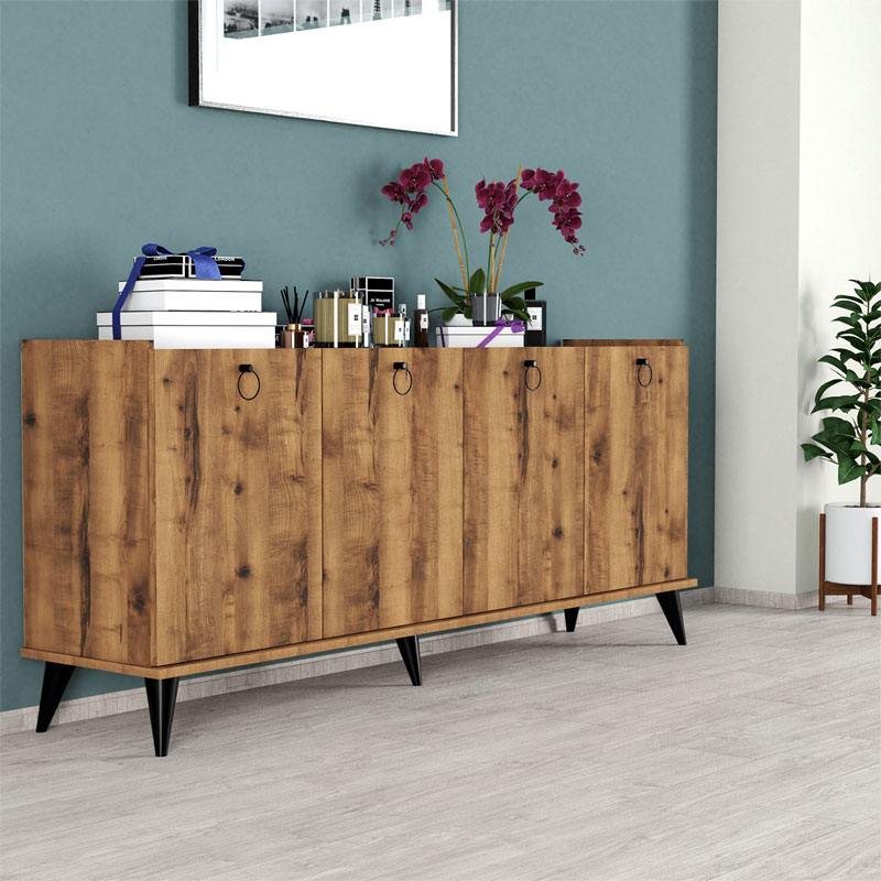 Buffet Lireta pakoworld melamine walnut-black 182x41x82.5cm - Image 3