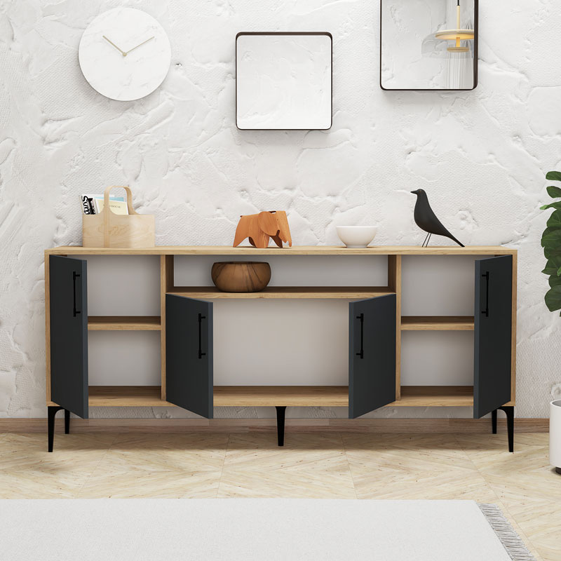 Buffet Fumomel pakoworld melamine natural-dark grey-black 180x40,5x78cm - Image 2