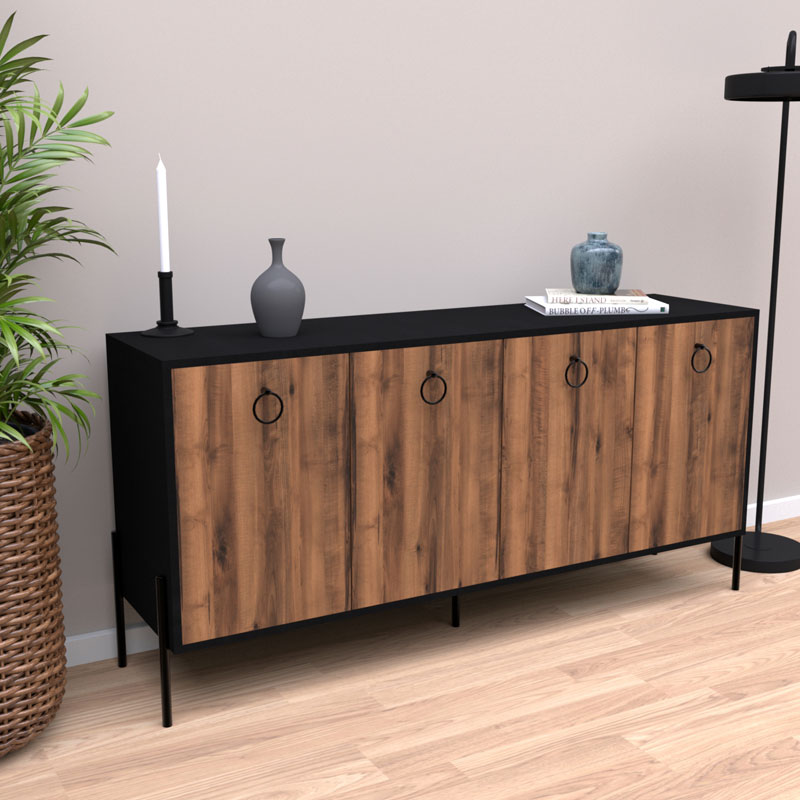 Buffet Twely pakoworld melamine walnut-black 160x40,5x79cm - Image 4