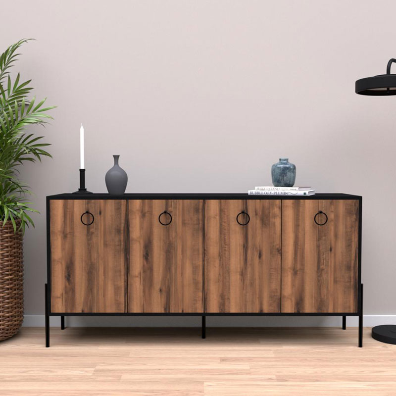 Buffet Twely pakoworld melamine walnut-black 160x40,5x79cm - Image 2