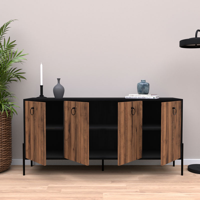 Buffet Twely pakoworld melamine walnut-black 160x40,5x79cm - Image 3