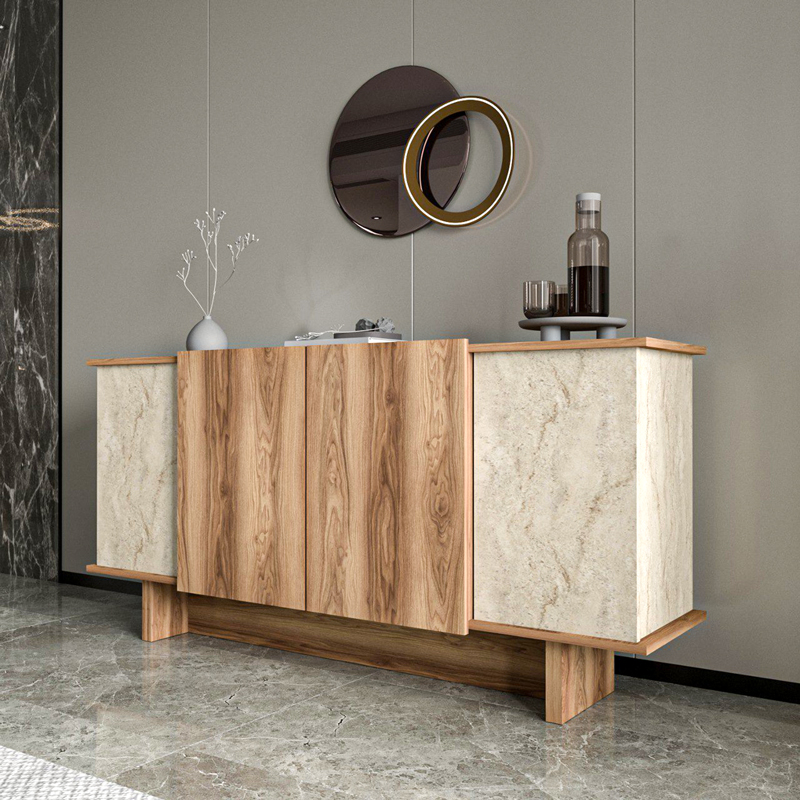 Aramos pakoworld sideboard in walnut shade with marblew effect 180x45x80cm - Image 4