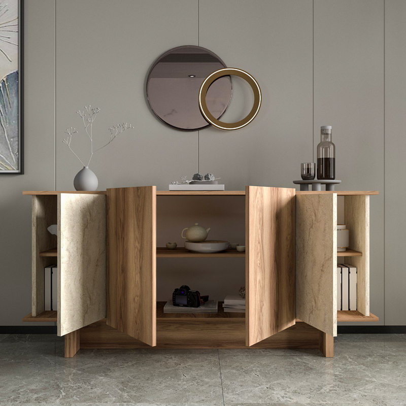Aramos pakoworld sideboard in walnut shade with marblew effect 180x45x80cm - Image 3