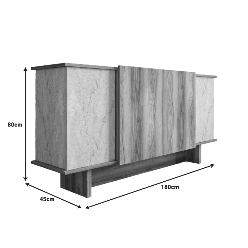 Aramos pakoworld sideboard in walnut shade with marblew effect 180x45x80cm - Image 2