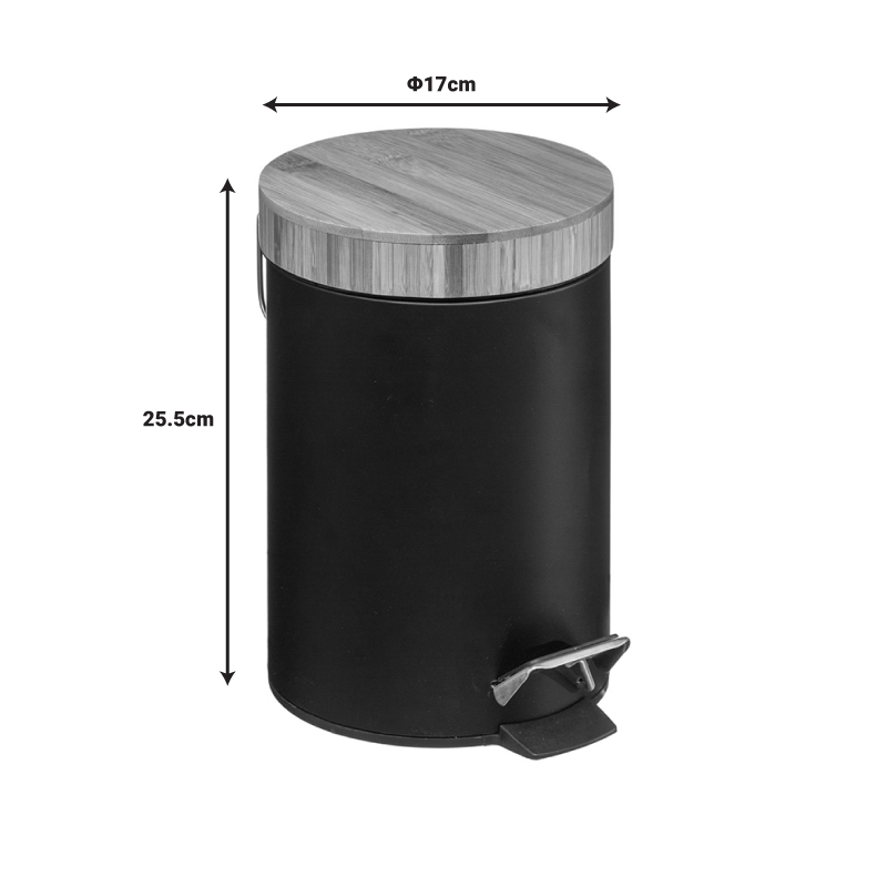 Trash bin 3L Dustbin pakoworld metal-pp black-oak - Image 2