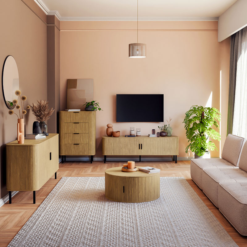 Buffet Scandi pakoworld MDF natural color with black metal legs 170x45x80cm - Image 4