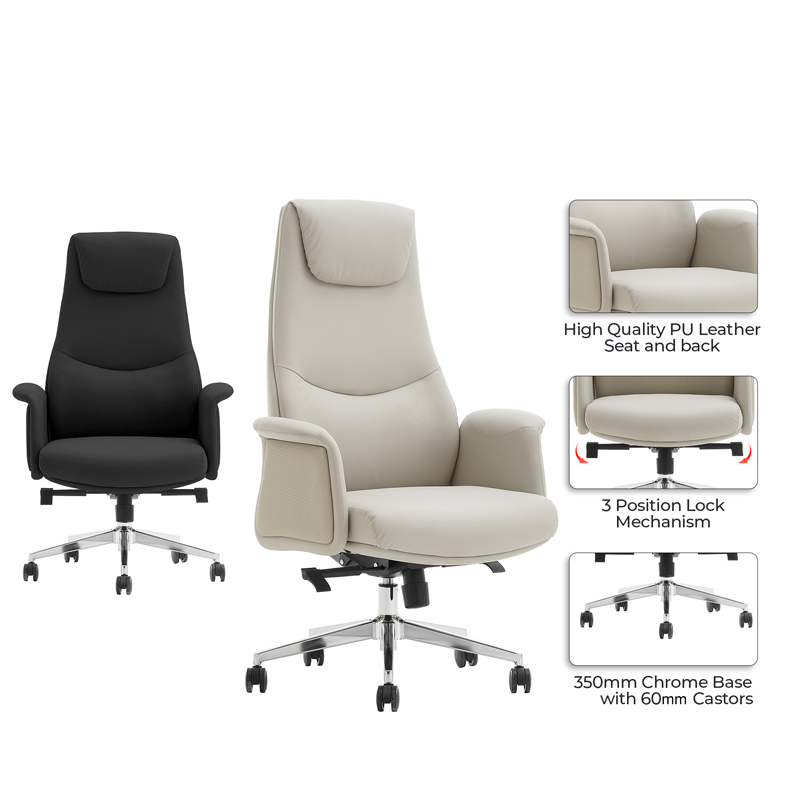 Мениджърски офис стол Rekter pakoworld PU в бежов цвят 77x65x119-127см - Image 3