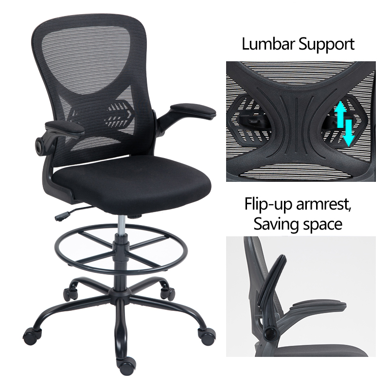 Работен стол мениджър Derzio pakoworld мрежест черен плат 62x53x131см - Image 3